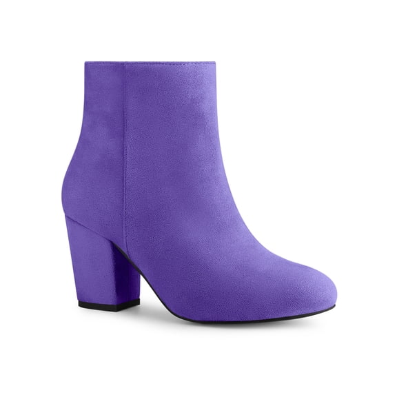 BLISSFUL STEP Women's Side Zipper Block Heel Ankle Boots Purple 8