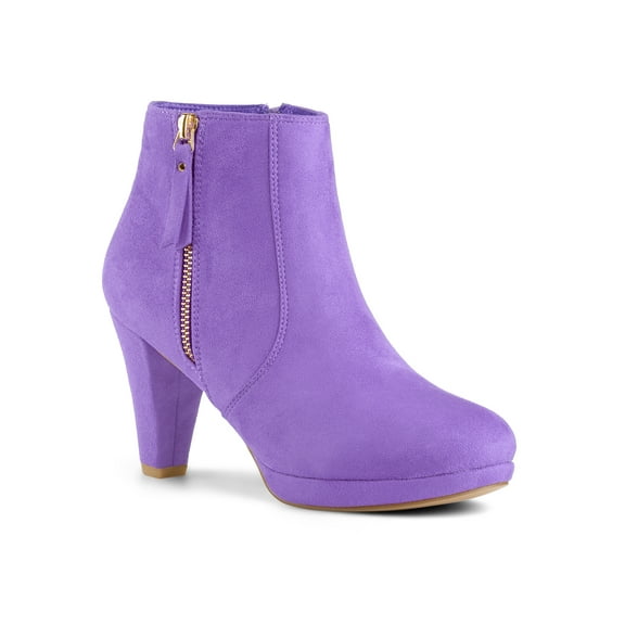 BLISSFUL STEP Women's Side Zip Low Platform Block Heel Ankle Booties Purple 8