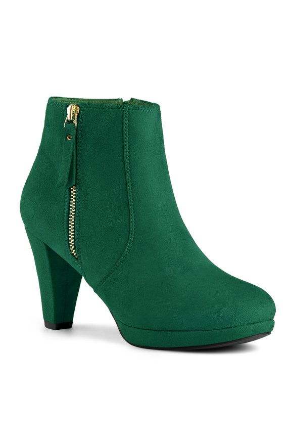 Valentine's Women's Side Zip Low Platform Block Heel Ankle Booties Emerald Green 7.5