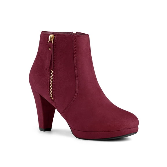 BLISSFUL STEP Valentine's Women's Side Zip Low Platform Block Heel Ankle Booties Burgundy 7.5