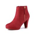 thumbnail image 1 of BLISSFUL STEP Women's Side Zip Low Platform Block Heel Ankle Booties Red 8, 1 of 8