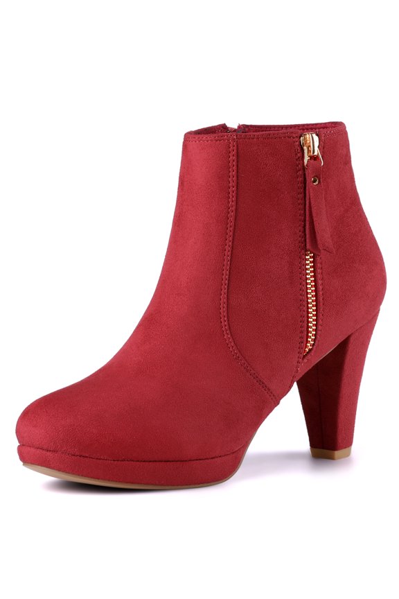 Women's Side Zip Low Platform Block Heel Ankle Booties Red 8