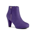 thumbnail image 1 of BLISSFUL STEP Women's Side Zip Low Platform Block Heel Ankle Booties Deep Purple 6.5, 1 of 8