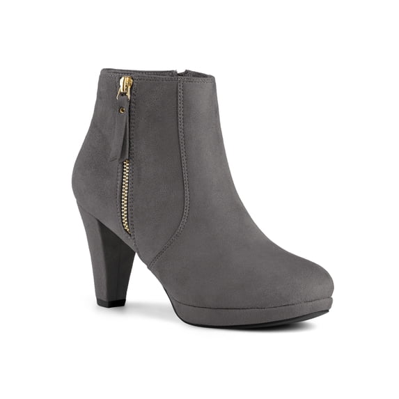 BLISSFUL STEP Women's Side Zip Low Platform Block Heel Ankle Booties Gray 6.5