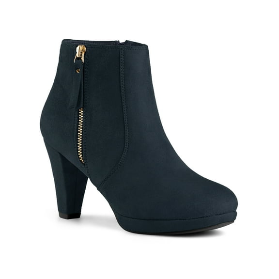BLISSFUL STEP Valentine's Women's Side Zip Low Platform Block Heel Ankle Booties Navy Blue 9.5