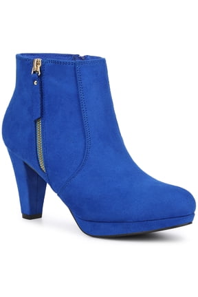 Women's Side Zip Low Platform Block Heel Ankle Booties Royal Blue 8