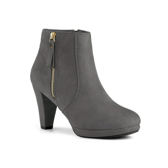 BLISSFUL STEP Women's Side Zip Low Platform Block Heel Ankle Booties Gray 8