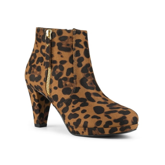BLISSFUL STEP Valentine's Women's Side Zip Low Platform Block Heel Ankle Booties Leopard 8