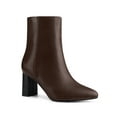 thumbnail image 1 of BLISSFUL STEP Women's Side Zip Pointed Toe Block Ankle Boots Coffee 6, 1 of 7