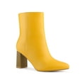 thumbnail image 1 of BLISSFUL STEP Women's Side Zip Pointed Toe Block Ankle Boots Yellow 7, 1 of 7