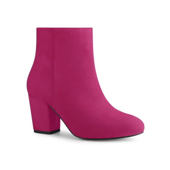 BLISSFUL STEP Women's Side Zipper Block Heel Ankle Boots Hot Pink 8