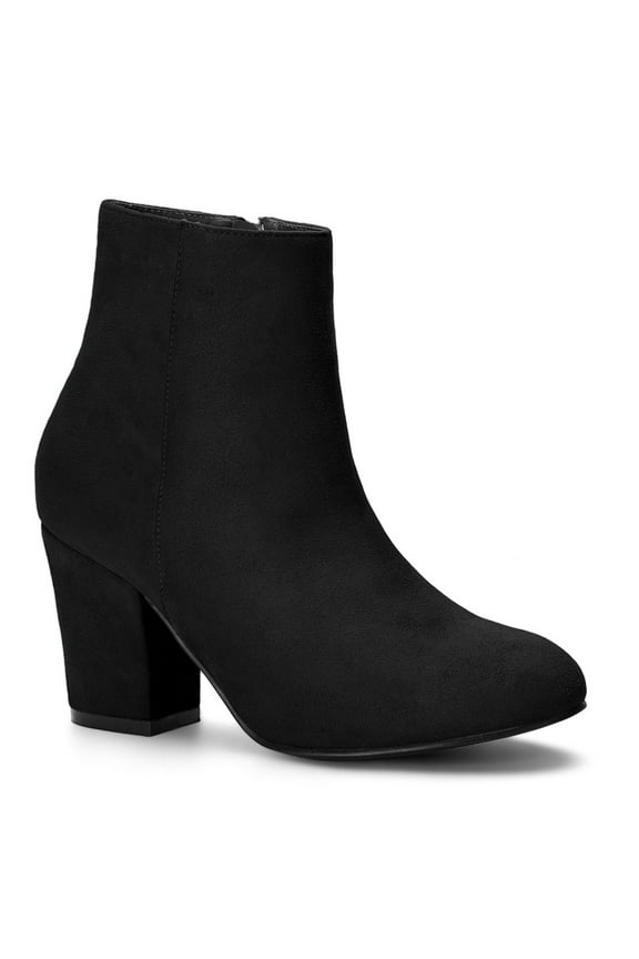 Women's Side Zipper Block Heel Ankle Boots Black 6