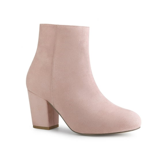 BLISSFUL STEP Women's Side Zipper Block Heel Ankle Boots Pink 7