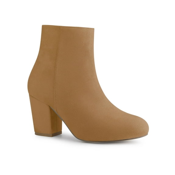 BLISSFUL STEP Women's Side Zipper Block Heel Ankle Boots Brown 5.5