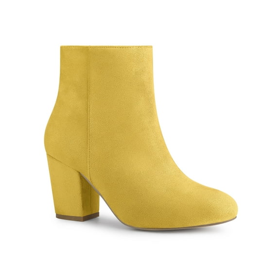 BLISSFUL STEP Women's Side Zipper Block Heel Ankle Boots Yellow 8