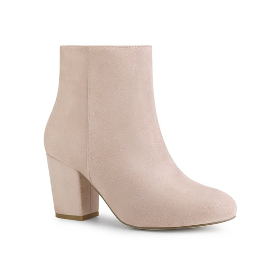 BLISSFUL STEP Women's Side Zipper Block Heel Ankle Boots Dust Pink 8