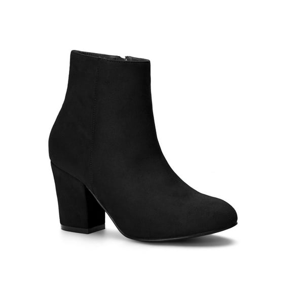BLISSFUL STEP Women's Side Zipper Block Heel Ankle Boots Black 5.5