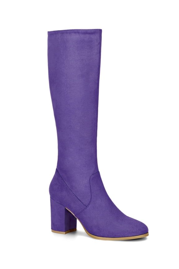 Valentine's Women's Knee High Boots Side Zipper Faux Suede Block Chunky Heels Purple 6