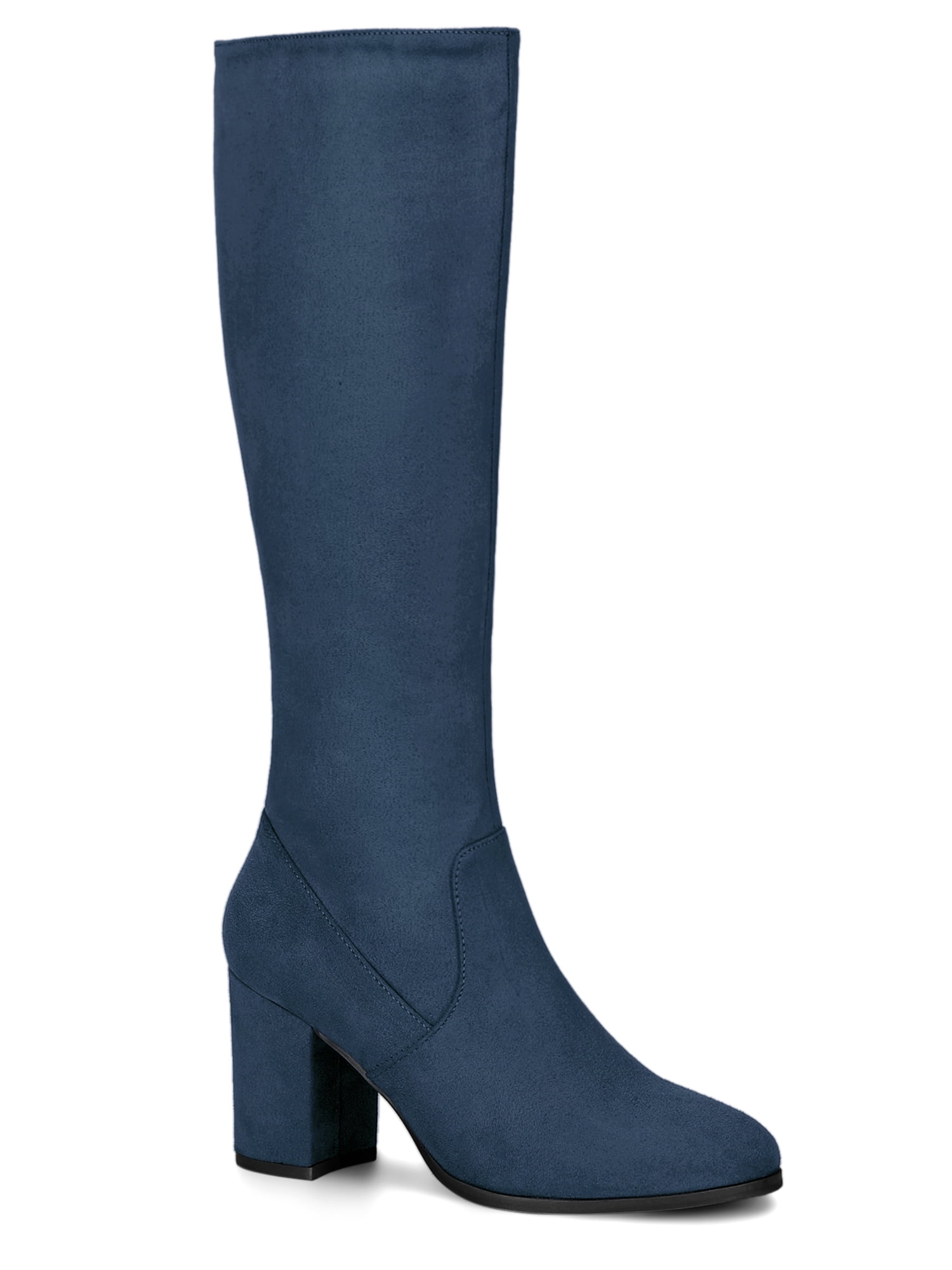 Allegra K Women s Side Zipper Block Heel Knee High Boots Taupe Navy Blue 9.5
