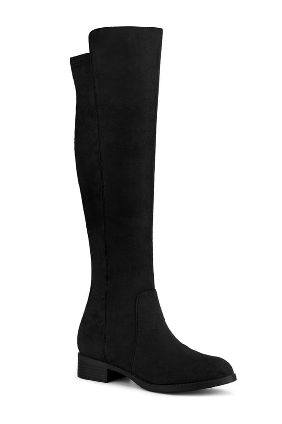 Women's Knee High Boots Chunky Heel Faux Suede Fall Winter Boots Black 7