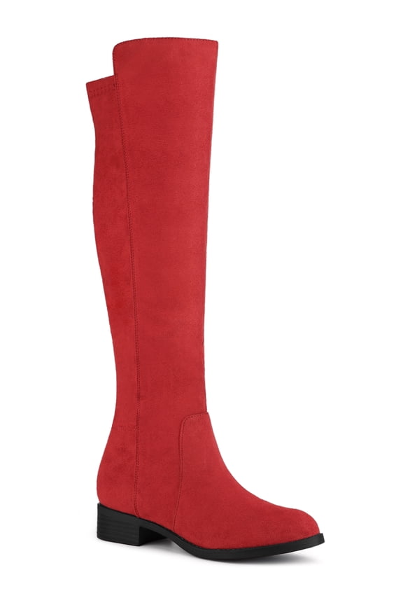 Women's Knee High Boots Chunky Heel Faux Suede Fall Winter Boots Red 7