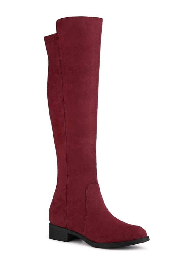 Women's Knee High Boots Chunky Heel Faux Suede Fall Winter Boots Burgundy 6