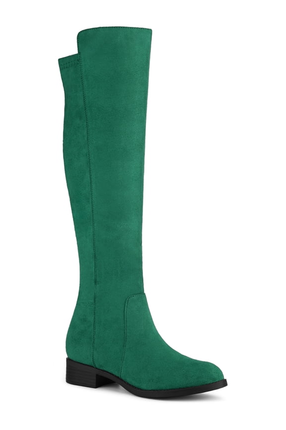 Women's Knee High Boots Chunky Heel Faux Suede Fall Winter Boots Green 7