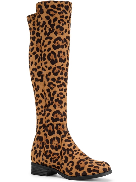 Halloween Women's Knee High Boots Chunky Heel Faux Suede Fall Winter Boots Leopard 10