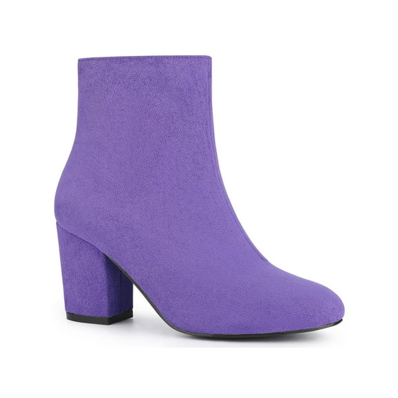 BLISSFUL STEP Women's Side Zipper Round Toe Block Heel Ankle Boots Purple 9