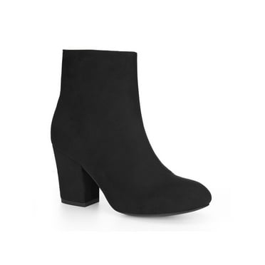 Allegra K Women's Side Zipper Round Toe Block Heel Ankle Boots