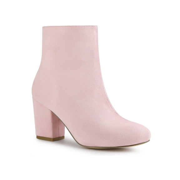 BLISSFUL STEP Women's Side Zipper Round Toe Block Heel Ankle Boots