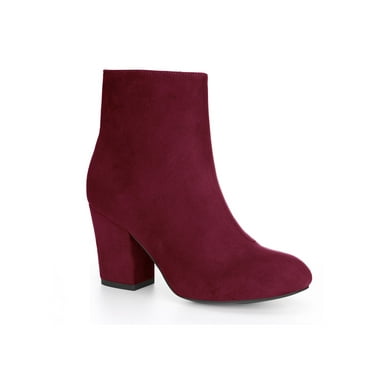 Allegra K Women's Side Zipper Round Toe Block Heel Ankle Boots