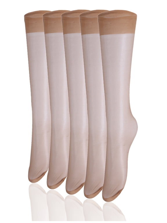 Women's Silky Knee High Sheer Reinforced Toe Stockings Coffee Color One Size