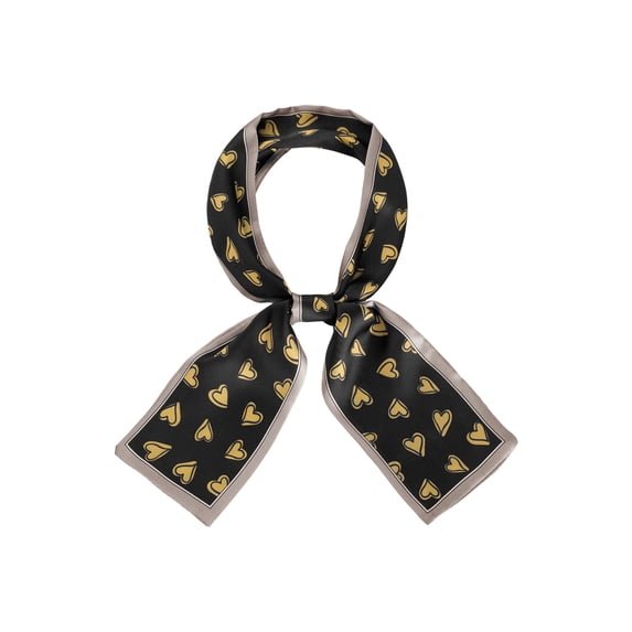 INSPIRE CHIC Silky Skinny Scarves Ribbon Heart Print Long Hairband Handbag Wrap 96x10cm/38x4 inches(LxW) Black