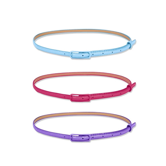 INSPIRE CHIC Women's Single Prong Buckle PU Skinny Belts Light Blue+Rose Red+Purple