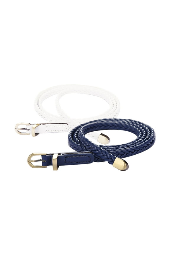 Women Skinny Braided Belt Woven - Pin Buckle Casual Waist Belt for Dresses Waist:26-33 Navy Blue+White