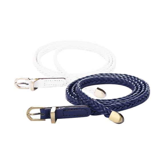 INSPIRE CHIC Women's Halloween Skinny Braided Belt Woven - Pin Buckle Casual Waist Belt for Dresses Waist:26-33 Navy Blue+White