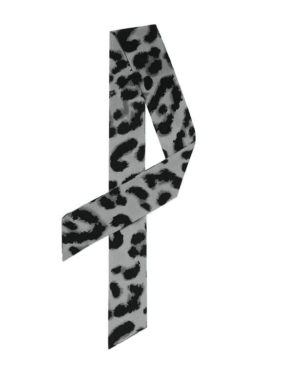 Skinny Scarf Womens Thin Long Neckscarf Fashion Leopard Print Hairband Waistband Bag Handle Accessory Gray 88x5cm/35x2"