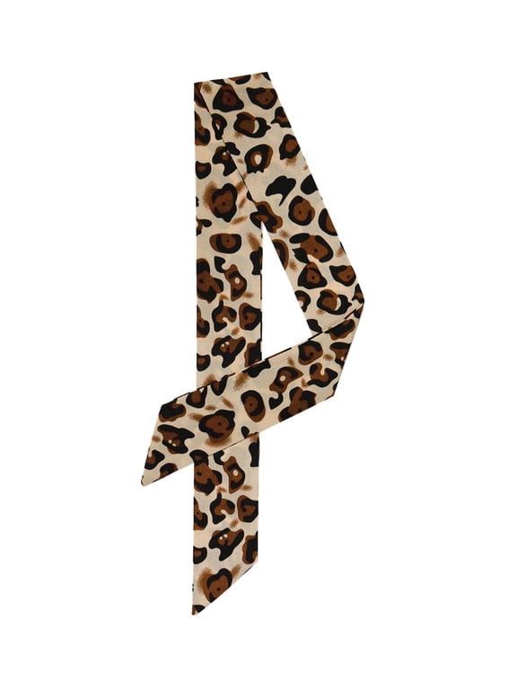 Skinny Scarf Womens Thin Long Neckscarf Fashion Leopard Print Hairband Waistband Bag Handle Accessory Beige 88x5cm/35x2"