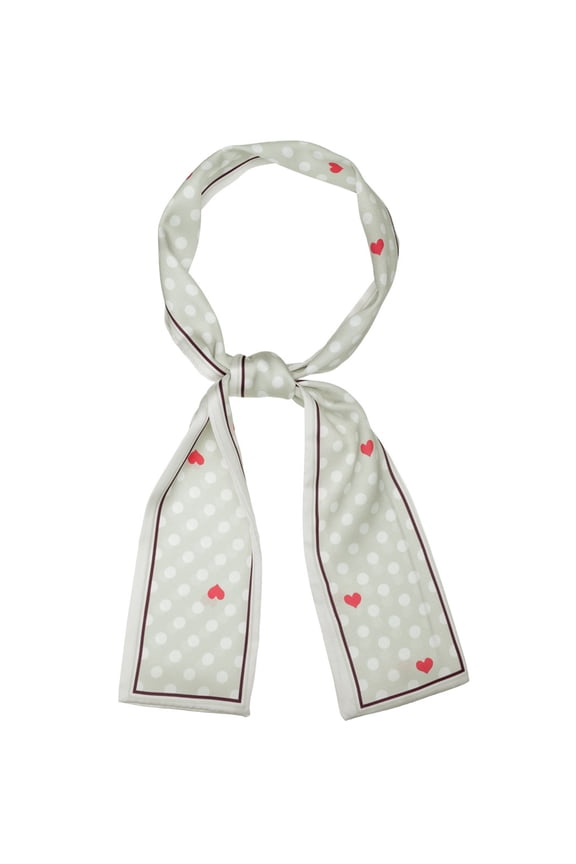 Women's Skinny Scarf Polka Dots Neck Wraps Ribbon Hairband Neckerchief Khaki Heart