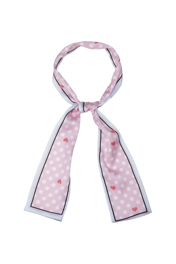 Women's Skinny Scarf Polka Dots Neck Wraps Ribbon Hairband Neckerchief Pink Heart