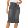 thumbnail image 1 of INSPIRE CHIC Women's Denim Skirt High Waist Raw Hem Knee Length Wrap Jean Skirts S Grey, 1 of 6