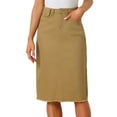 thumbnail image 1 of INSPIRE CHIC Women's Jean Skirts High Waist Raw Hem Knee Length Mother's Day Wrap Denim Skirts Khaki S, 1 of 6
