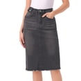 thumbnail image 1 of INSPIRE CHIC Women's Jean Skirts High Waist Raw Hem Knee Length Wrap Denim Skirts Black XS, 1 of 7