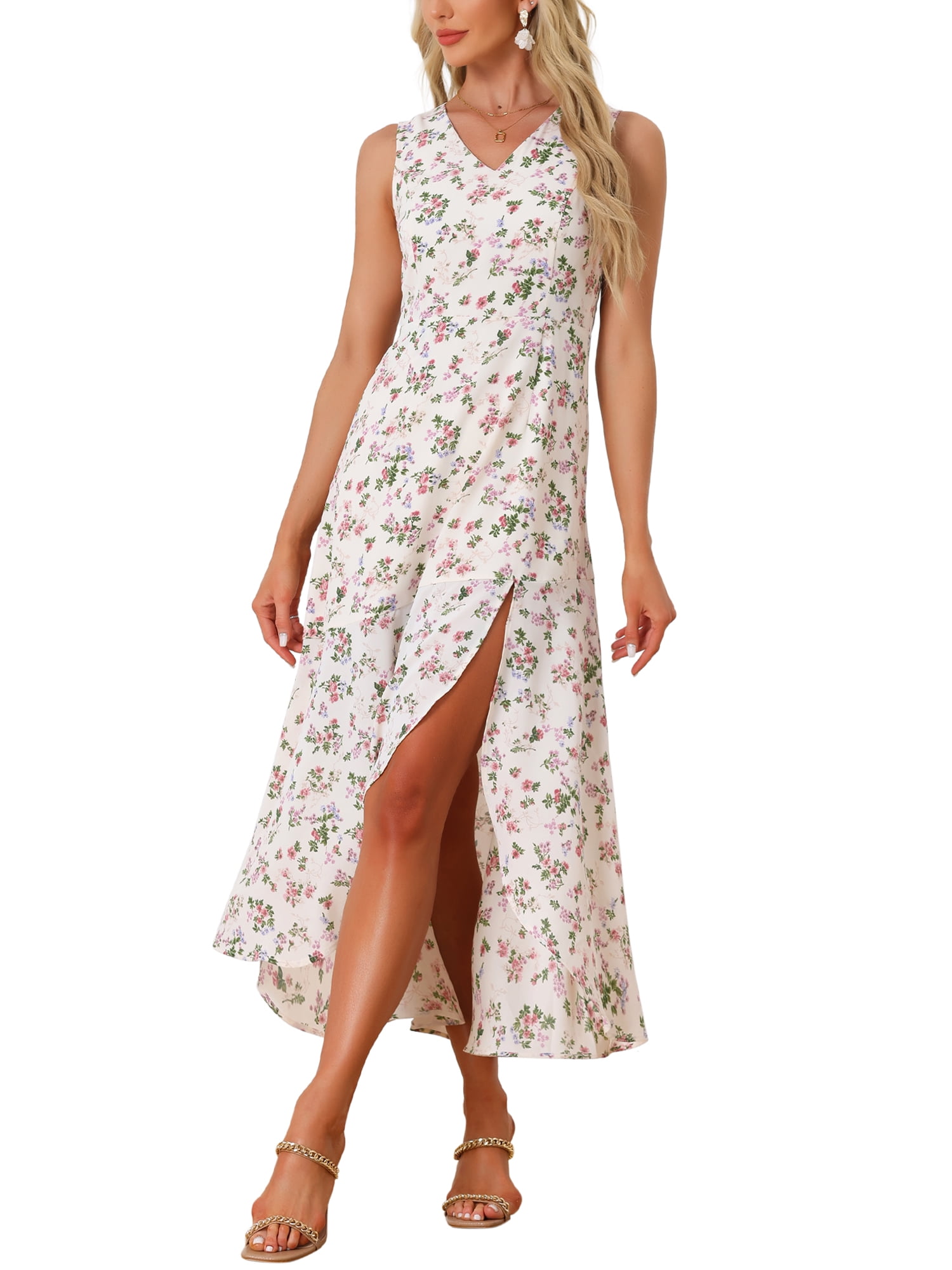 Off Shoulder A Line Midi Dress V Neck High Waist Elegant Slim Fit Flared Sun Dress