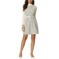 thumbnail image 1 of INSPIRE CHIC Women's Sleeveless Button Elegant Vintage  A-Line Round Neck Plaid Dress S Beige, 1 of 5