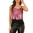 thumbnail image 1 of Allegra K Women's  Sleeveless Crop Camisole Contrast Panel Sequin Vest Chiffon Tank Tops, 1 of 6