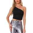 thumbnail image 1 of INSPIRE CHIC Women's Sleeveless Crop Tops Sexy One-Shoulder Ruched Tank Top, 1 of 5