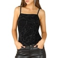 thumbnail image 1 of INSPIRE CHIC Women's Floral Print Sleeveless Spaghetti Strap Stretchy Flocking Cami Tank Top XS Black, 1 of 6
