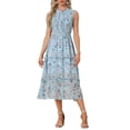 thumbnail image 1 of INSPIRE CHIC Women's Dress Sleeveless Floral Crew Neck Chiffon Smocked Ruffle Dresses XS Light Blue, 1 of 6